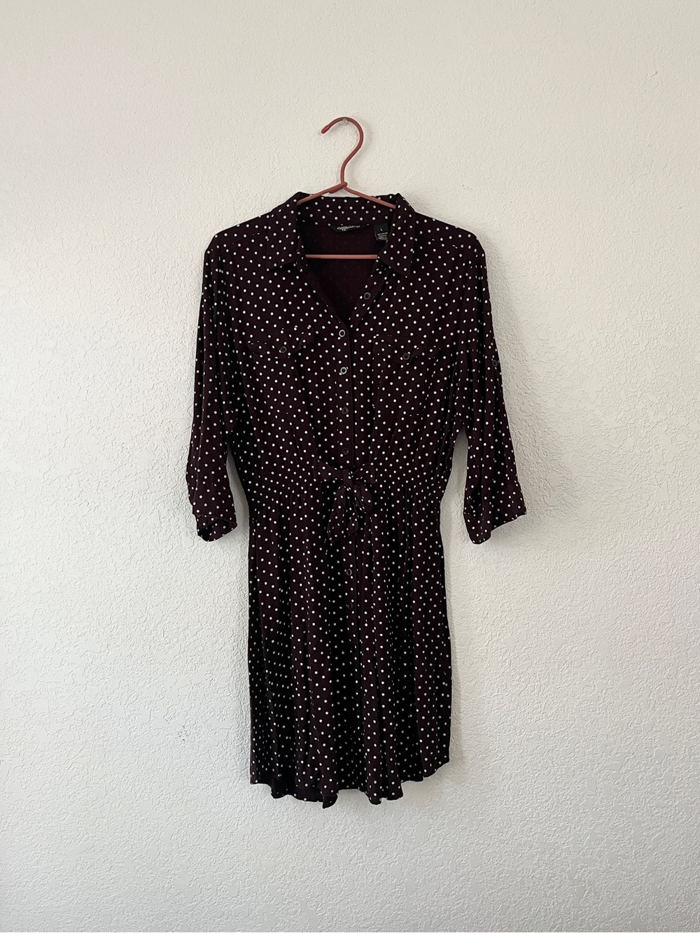 Brown Polka Dot Tie-Waist Dress